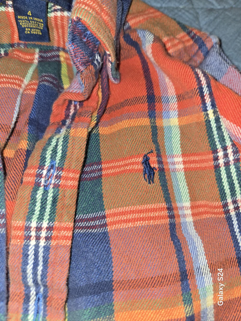 Ralph Lauren Orange Plaid Cotton Button-Down Shirt Boys Sz 4